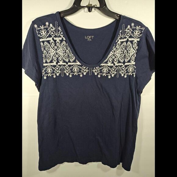 Loft Women's Large Navy Blue Short Sleeve Scoop Neck Lightweight Top Tee Shirt - Picture 1 of 10